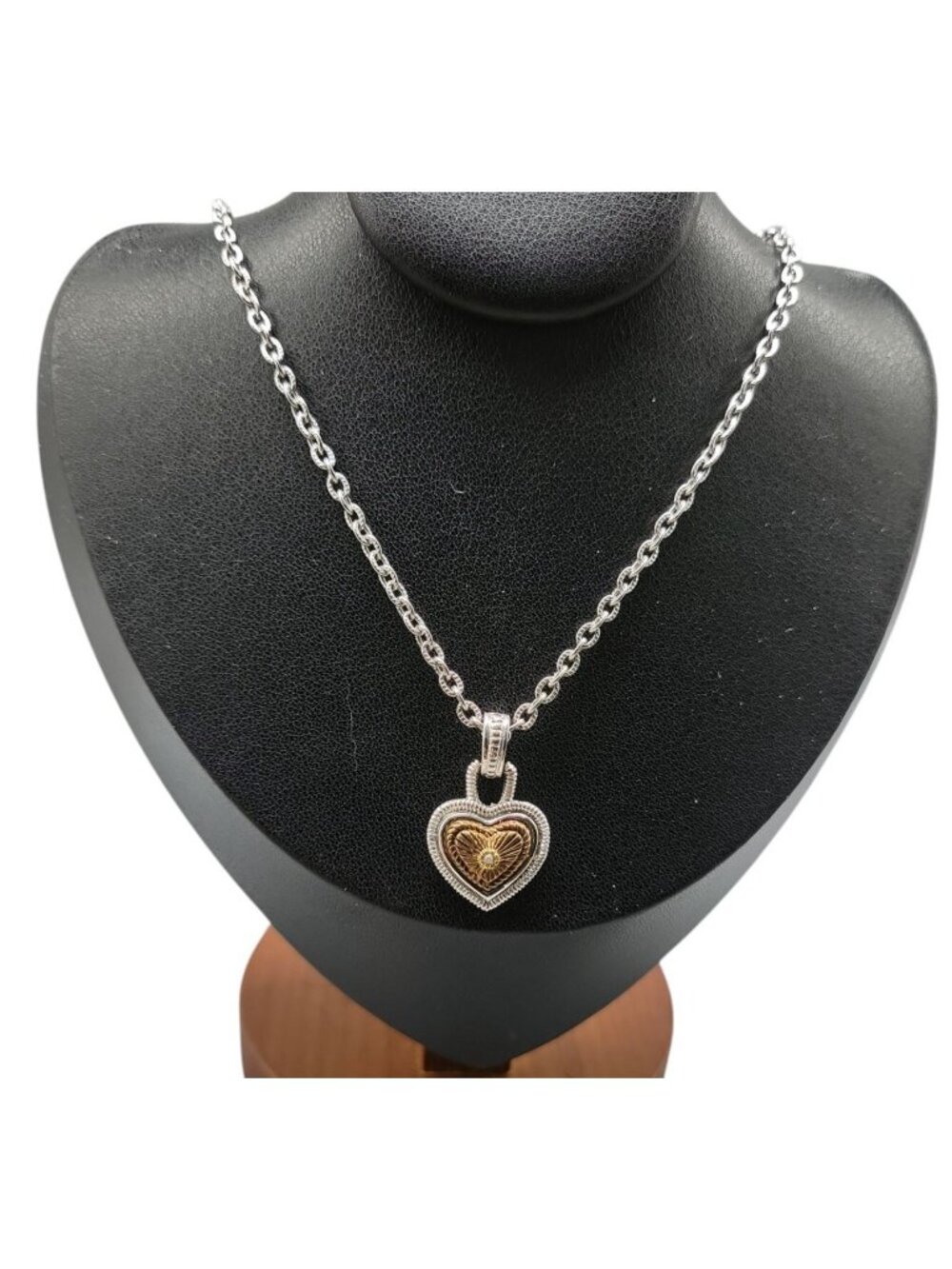 Vintage Diamonds International Two Tone Heart Pendant Necklace Silver Gold - Picture 9 of 11